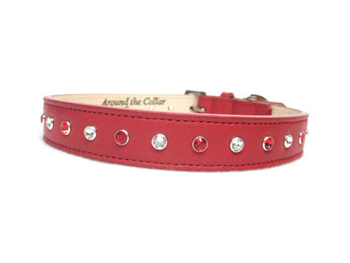 Brie Leather Dog Collar with Alternating Swarovski Crystals - Around The Collar NY