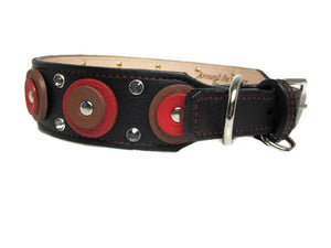Brady Double Disc Wider Width Leather Dog Collar with Double Row Crystals WIP - Around The Collar NY
