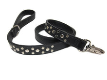 Cargar imagen en el visor de la galería, Bells Leather Leash with Nickel Stud Cluster - Around The Collar NY