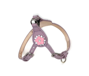 Penelope Flower Leather  Dog Step-In Harness with Austrian Crystal on Flower