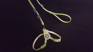 Penelope Flower Leather  Dog Step-In Harness with Austrian Crystal on Flower