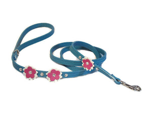 Penelope Flower Leather Leash with 3 Flowers and Swarovski Jewels on Flower & Leash WIP - Around The Collar NY