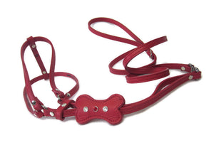 Bone All-In-One Leather Dog Harness with 3 Austrian Crystals-Holiday