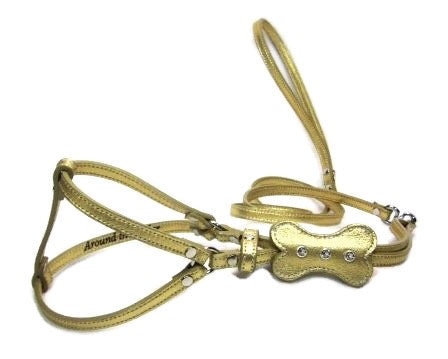 Bone All-In-One Leather Dog Harness with 3 Austrian Crystals-Holiday