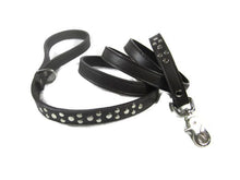 Cargar imagen en el visor de la galería, Bells Leather Leash with Nickel Stud Cluster - Around The Collar NY