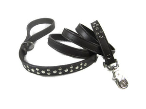 Bells Leather Leash with Nickel Stud Cluster - Around The Collar NY
