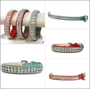 Ryan Leather Collar with Double Row Closely Spaced Square Swarovski Crystals - Around The Collar NY