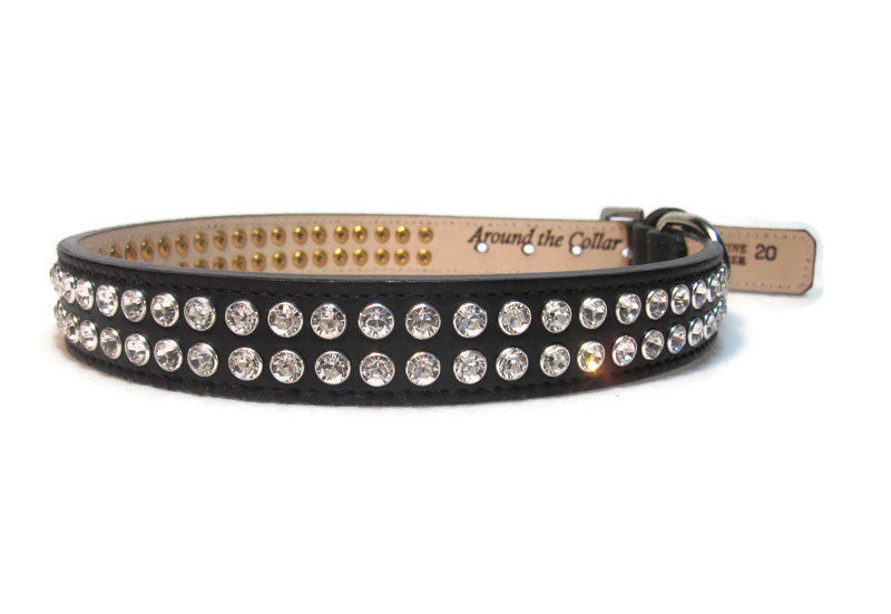 Ava Double Row Close Crystal Leather Dog Collar - Around The Collar NY
