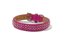 Load image into Gallery viewer, Ava double row rose crystal magenta leather dog collar