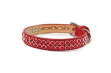 Load image into Gallery viewer, Red leather ruby crystal dog collar