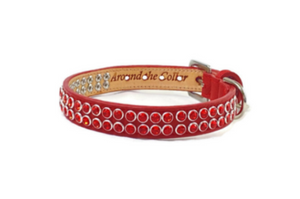 Red leather ruby crystal dog collar