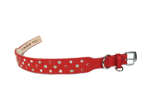 Bella Leather Wide Dog Collar with Austrian Crystals & Nickel Crowns