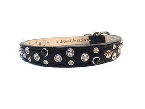 Bella Leather Dog Collar with Jewels and Crowns  - Around The Collar NY