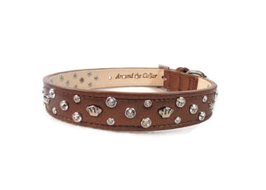 Bella Leather Dog Collar with Jewels and Crowns Cluster Product vendor