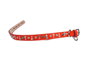 Bella orange leather dog collar with crystals & crowns