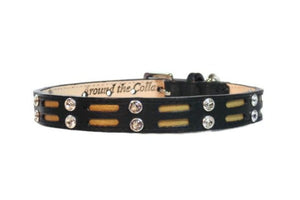 Huck Leather Dog Collar with Double Row Inserts & Double Row Swarovski Crystals - Around The Collar NY