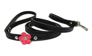 Ellie Leather Leash with Single Flower and Crystals - Around The Collar NY