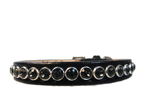 Shanti Leather Cat Collar with Single Row Swarovski Crystals Close Together WIP - Around The Collar NY