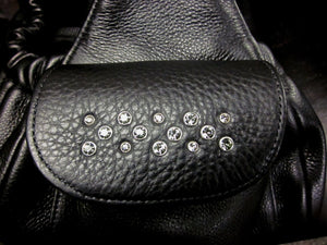 Leah Leather Sling Carrier with Handset Swarovski Crystal Cluster on Pocket Flap - Around The Collar NY