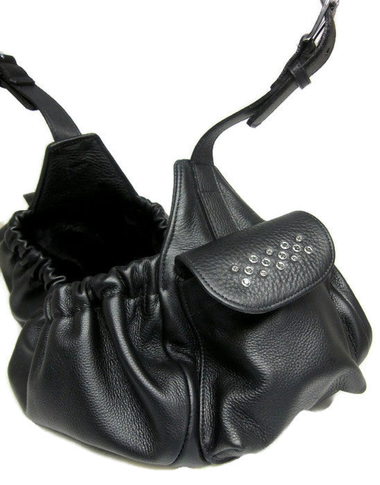 Leah Leather Sling Carrier with Handset Swarovski Crystal Cluster on Pocket Flap - Around The Collar NY