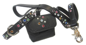 Stacy Leather Poop Bag Holder with Cluster of Handset Swarovski Crystals - Around The Collar NY