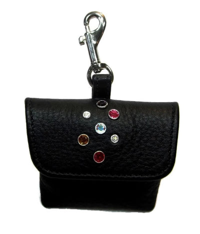 Stacy Leather Poop Bag Holder with Cluster of Handset Swarovski Crystals - Around The Collar NY