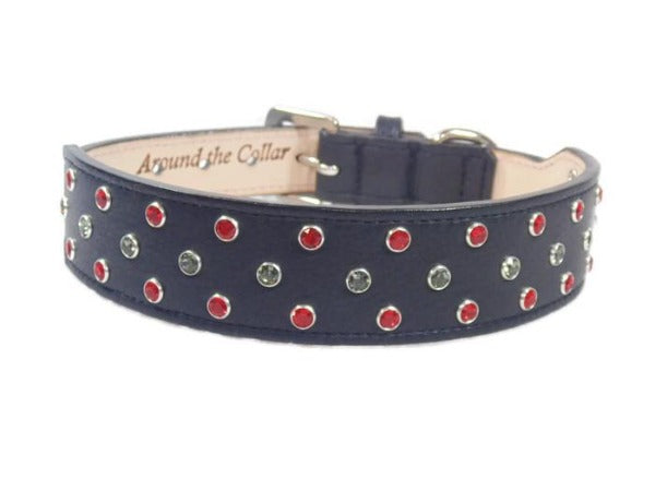 Callie Crystal Cluster Wider Leather Dog Collar - Around The Collar NY