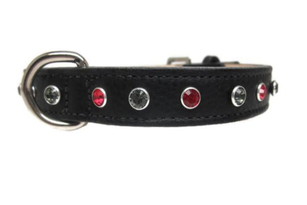 Brie Leather Dog Collar with Alternating Swarovski Crystals - Around The Collar NY