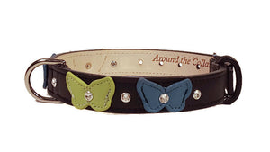 Butterflies Leather Collar with Swarovski Crystals and 2 Butterfly Colors WIP - Around The Collar NY