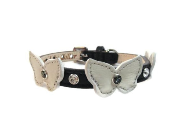 Butterflies Leather Collar with Swarovski Crystals on Butterfly & Collar WIP - Around The Collar NY