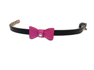 Leather Bow Dog  Collar with Swarovski Crystal on Loop - Around The Collar NY