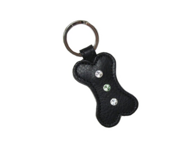 Genuine Leather Bone Key FOB with 3 Austrian Stones