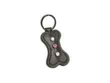 Load image into Gallery viewer, Genuine Leather Bone Key FOB with 3 Austrian Stones