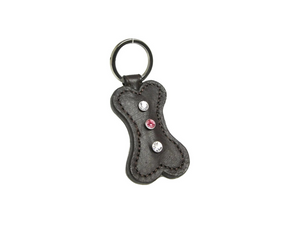 Genuine Leather Bone Key FOB with 3 Austrian Stones