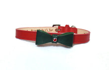 Load image into Gallery viewer, Leather Bow Dog  Collar with Swarovski Crystal on Loop - Around The Collar NY
