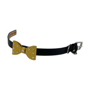 Bow Leather Dog Collar with Crystals on Large Bow