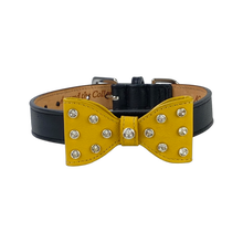 Load image into Gallery viewer, Bow Leather Dog Collar with Crystals on Large Bow