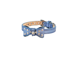 Leather Bow Dog Collar with Small Clear Crystals on Bow