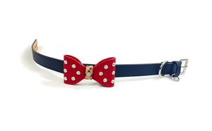 Bow Leather Dog Collar with Crystals on Large Bow