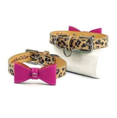 Leather Bow Dog  Collar with Swarovski Crystal on Loop - Around The Collar NY