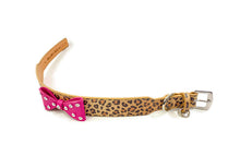 Load image into Gallery viewer, Wider Large Leather Bow Dog Collar in Leopard and Crystals on Large Bow