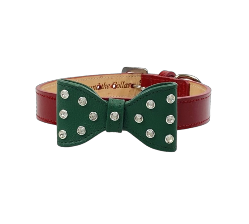 Leather bow sales tie dog collar