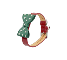 Load image into Gallery viewer, Large Leather Bow Christmas Dog Collar with Crystals on Bow
