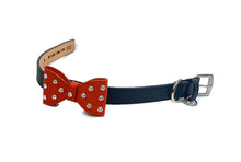 Load image into Gallery viewer, Leather Large Bow Dog Collar with Austrian Crystals on Bow-Halloween