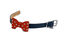 Load image into Gallery viewer, Bow Leather Dog Collar with Crystals on Large Bow