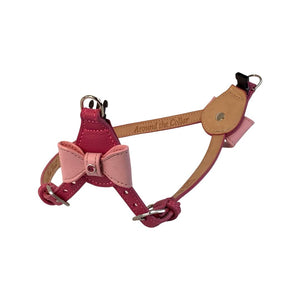 Bow step in leather dog harness