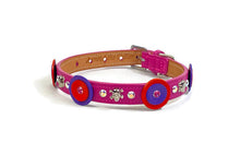 Load image into Gallery viewer, Brady Double Disc Leather Dog Collar with Skull Heads &amp; Austrian Crystals