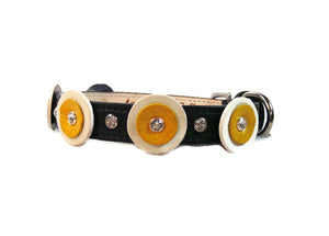 Brady Double Disc Leather Dog Collar with Crystals on Disc and Collar - Around The Collar NY