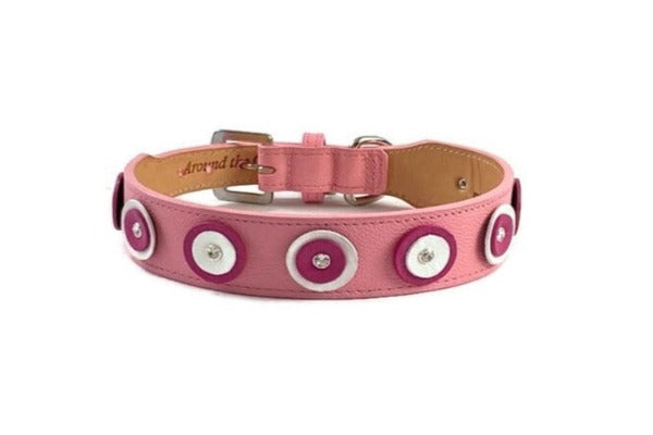 Brady leather wide dog collar with alternating leather double disc