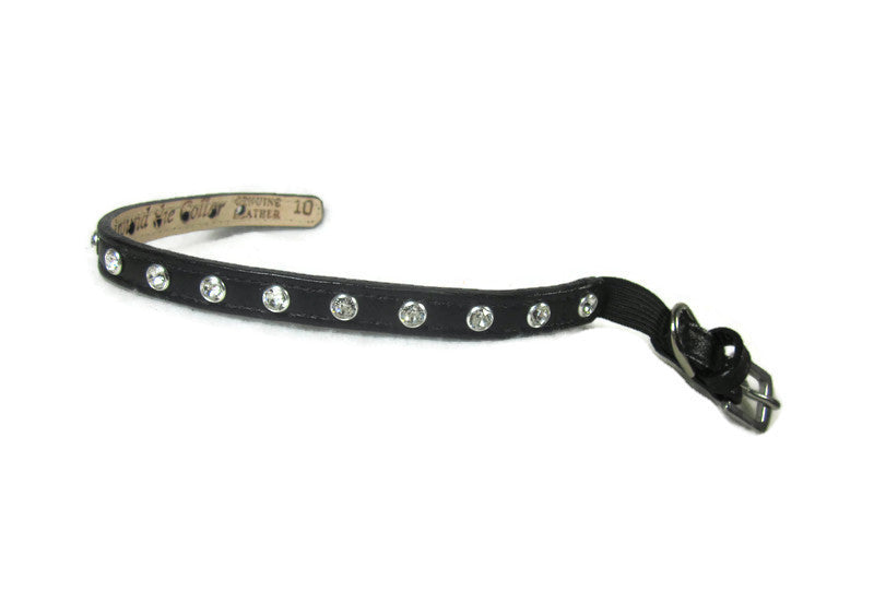 Brie Christmas Leather Cat Collar with Single Row Crystals